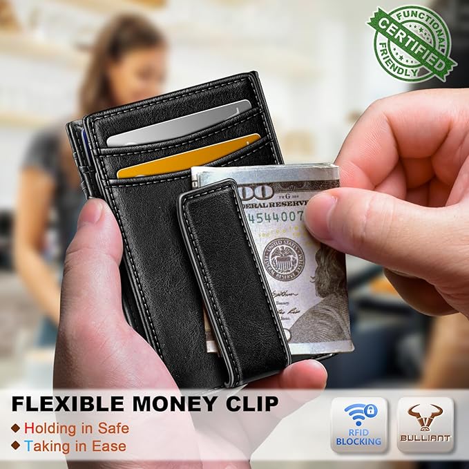 BULLIANT Magnetic Slim Leather Pocket Wallet Money Clip For Men 12Cards | RFID Blocking | Easy Access | Gift Boxed - Image 5