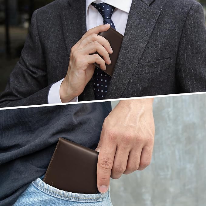 Chelmon Genuine Leather Slim Wallet for Men ID Window with RFID Blocking Minimalist Mens Front Pocket Bifold Bussiness Card Holder Gift for Men, Craze Horse Brown - Image 6
