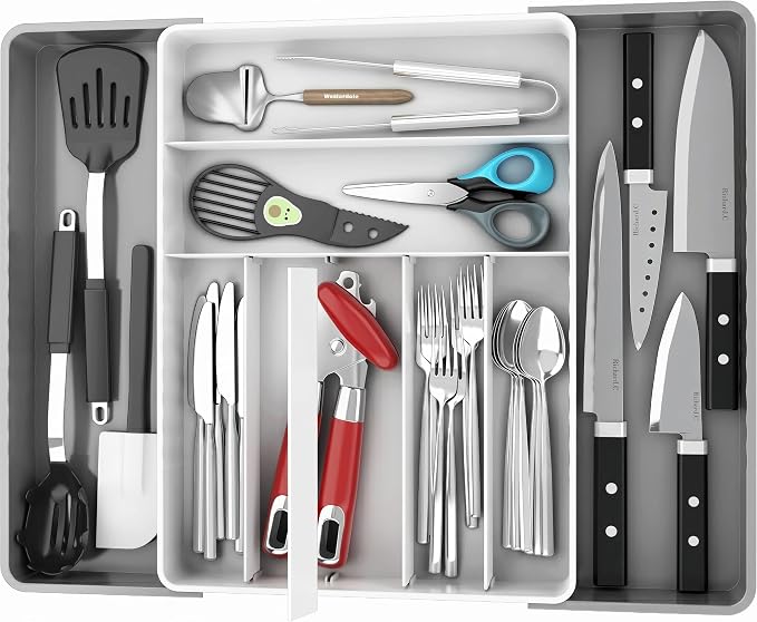 Simple Houseware Expandable Kitchen Drawer Flatware Organizer, Gray/White by SimpleHouseware