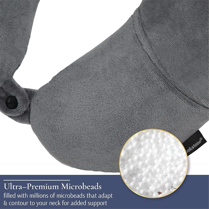 Brookstone Microbead Neck Pillow Soft Travel Pillow with Phone Pocket | Millions of Tiny Beads Flex to Your Shape for Custom Support, Dual-Sided Fleece and Cool Microfiber Sides Suit Any Season - Image 5