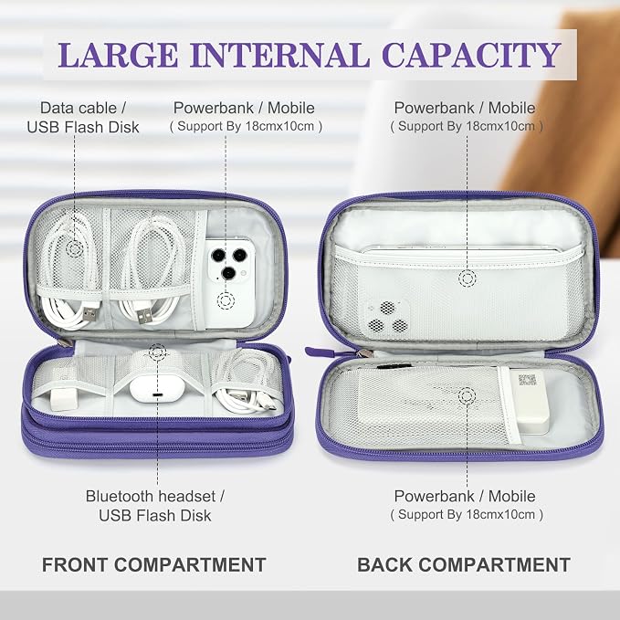 FYY Electronic Organizer, Travel Tech Pouch Bag, Medium, Purple | Wrist Strap, Waterproof, Double Layers Portable Electronics Travel Carrying Case for Cord, Charger, Daily Business Trips Use - Image 3