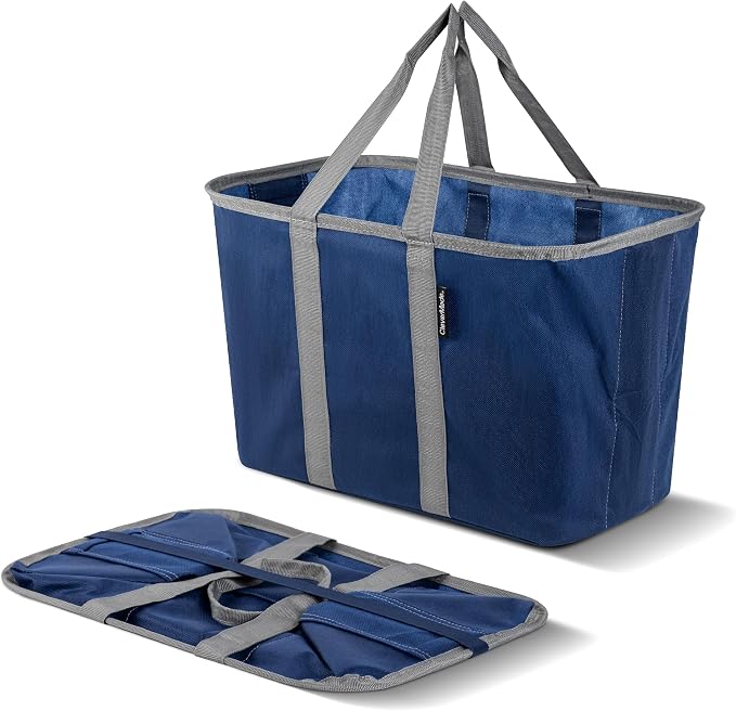 CleverMade EcoBasket Collapsible Grocery Tote, 30L Structured Tote Bag | Load Groceries Without the Bag Collapsing | The Structured Frame Stays Open, Then Folds to 1 Inch for Compact Trunk Storage by CleverMade