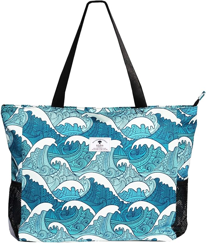 ESVAN LARGE BEACH BAG Water Resistant Lightweight 20 inch Women Oversize Tote Bag for Gym Beach Travel Pool Yoga Nurse - Image 5