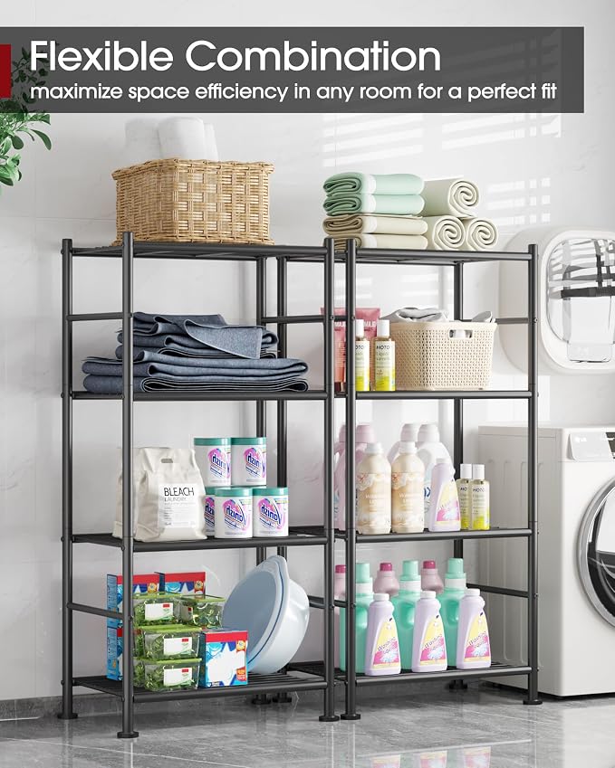 Sakugi Storage Shelves - 4 Tier Shelf Organizer, Sturdy Metal Garage Shelving with Adjustable Leveling Feet, Space-Saving Shelves Organizer for Pantry, Laundry, Kitchen (18" x 12" x 44", Black) - Image 4