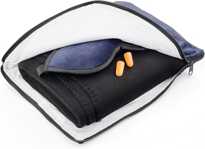 Lewis N. Clark Ultimate Comfort Set + Portable Travel Kit for Airplane, Includes Inflatable Pillow + Zippered Carrying Case, Cozy Fleece Blanket, Eye Mask for Sleeping & Foam Ear Plugs, Black - Image 2