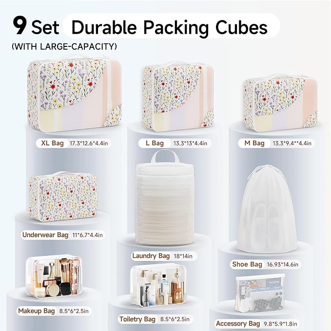 OlarHike 9 Set Packing Cubes for Travel,Gifts for Women Mom,Anti-Tearing Suitcase Organizer,with Over 1000 pcs Mesh Holes,Vacation Essentials & Accessories for Cruise Ship - Image 2