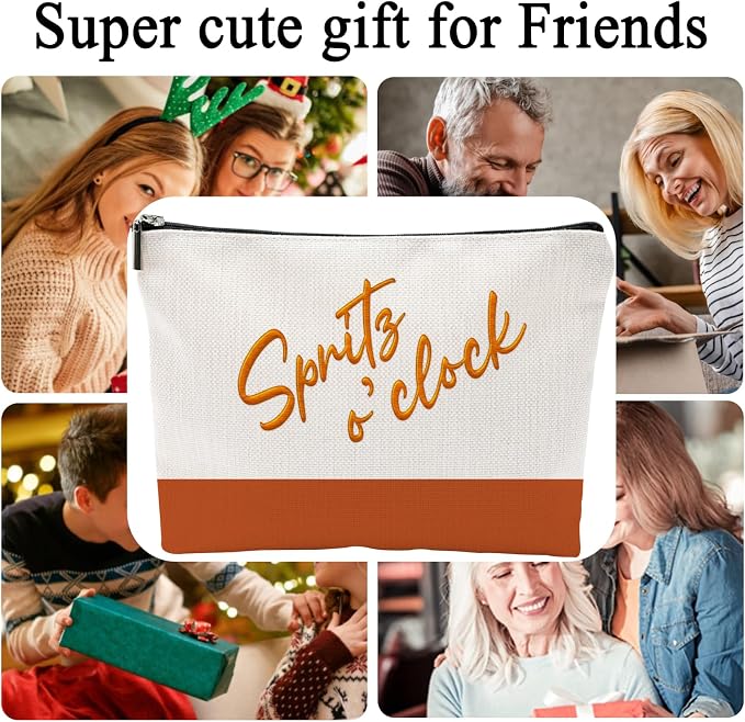 ZUYUROU Funny Makeup Bag for Women - Spritz o'clock Cocktail Lover Gift - Italian Summer Vacation Travel Pouch - Trendy Orange Color Block Toiletry Organizer for Bachelorette Party & Bridesmaids - Image 3