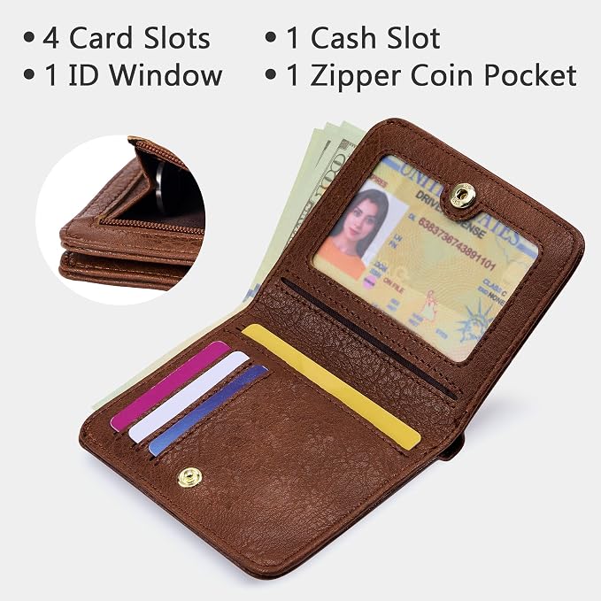 Gostwo Small Wallet for Women, Slim Bifold Credit Card Holder, Compact RFID Blocking Cash Wallet, Billfolds Thin Leather Zipper Pocket, Mini Wallet Gift for Ladies Teen Girls Travel with ID Window - Image 5