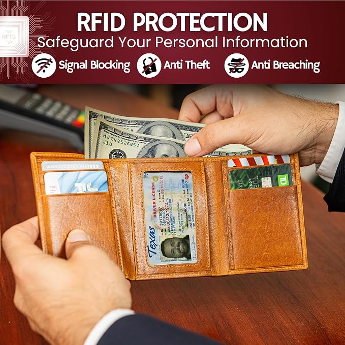 BULL GUARD Best Leather Men's RFID Trifold Wallet With ID Great Outdoor Wallet - Image 5