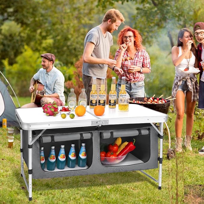 Camp Field Camping Folding Aluminum Table with Adjustable Legs for Outdoor Travel Beach, Backyards, BBQ, Party and Picnic Foldable Table - Image 2