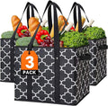 WISELIFE Reusable Grocery Bags 3-Pack Foldable Washable Large Storage Bins Basket Water Resistant Shopping Tote Bag Black | Water Resistant Shopping Tote Bag Bins by WiseLife