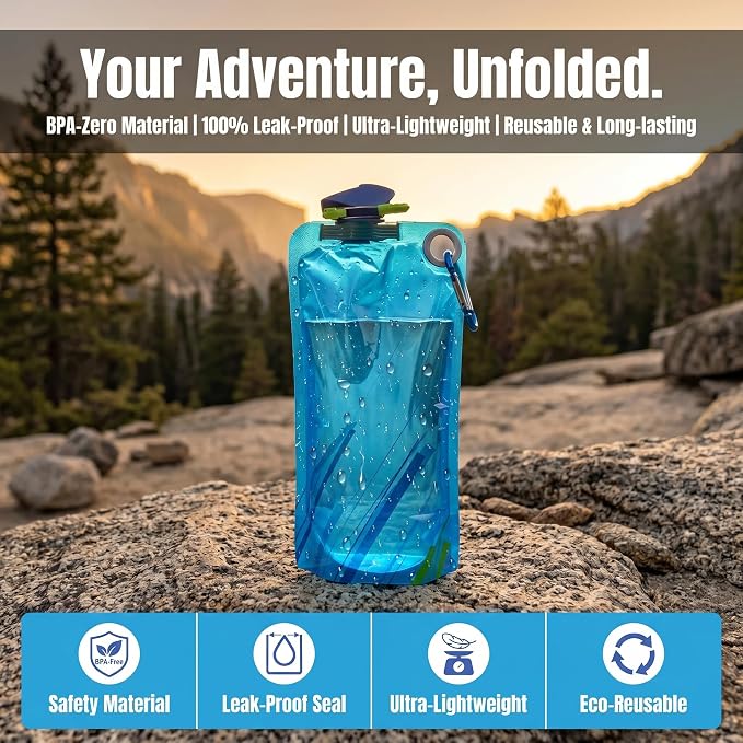 4 Pack Collapsible Water Bottles for Travel – 34oz Foldable Leakproof Water Bottle with Carabiner, Portable Reusable BPA-Free Water Bottle for Hiking,Sports,Camping,Biking - Image 2
