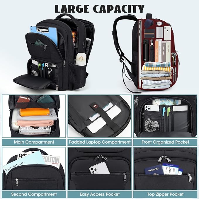 Travel Laptop Backpack, 17 Inch Extra Large Laptop Backpack with USB Charging Hole 45L Anti Theft Travel Backpack Water Resistant College Business Computer Bag Fit 17.3 Inch Laptop for Men Women Black - Image 2