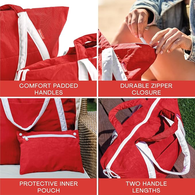 Bodysurf Beach Bag Waterproof Sandproof, Foldable Packable Travel Zip Tote | Pool, boat and swim bag for men and women, XL and medium, 6 colors, zip-top, front pocket, inner wet pouch, recycled nylon - Image 6