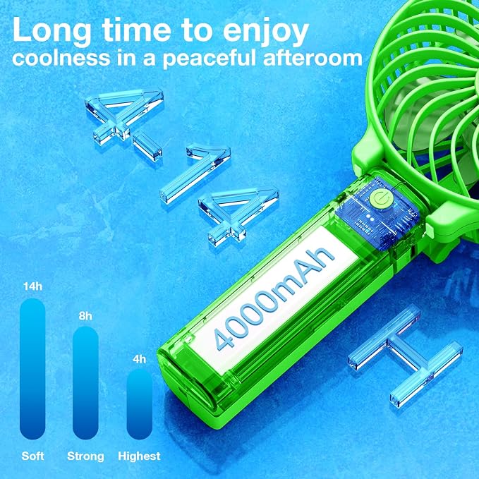 VersionTECH. Portable Handheld Fan, Powerful+Durable+4000mAh+180° Foldable, Mini Table Fans with USB Rechargeable Battery Operated Cooling Accessories for Personal Use, Travel, Office Green - Image 3