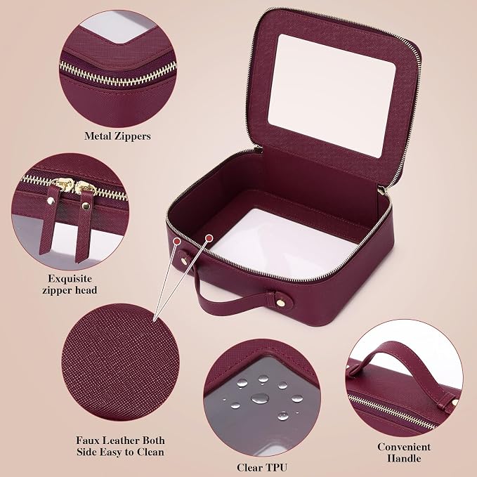 Pinkmik Clear Makeup Bag, (Burgundy, L+M+MINI) | Waterproof, Travel Case for Cosmetics and Toiletries, Women's Purse Organizer, Clear Car Bag with Zipper - Image 6