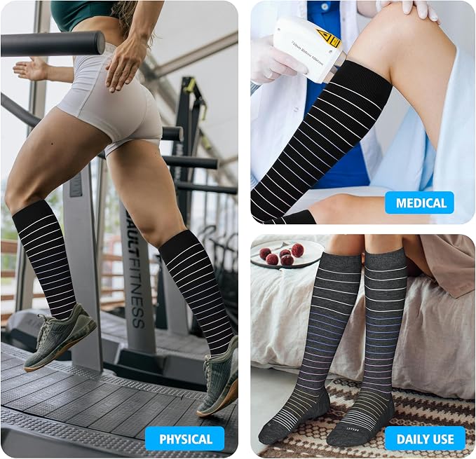 LEVSOX Cotton Compression Socks for Women&Men 20-30mmHg Knee High Cute Support Sock for Nurses Pregnancy Travel - Image 7