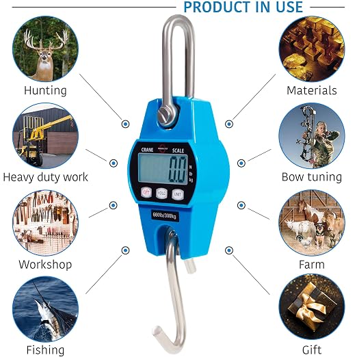 Digital Hanging Scale 660 LB 300 KG - Professional Heavy Duty Waterproof Fish Scale - Portable Durable Crane Scale for Luggage Weight Suitcase Hunting Farm Bike Bow Fish Weight Fishing Scale - Image 5