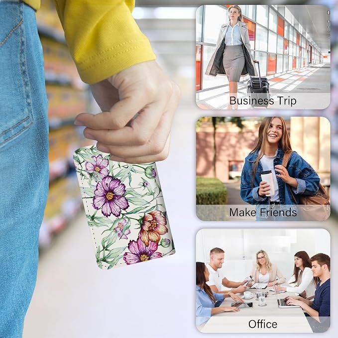 Business Card Holder，PU Leather Business Card Case Color Printing Pattern Card Holder Wallet，Pockets Magnetic Credit Card Holders for Men and Women - Colorful Daisy - Image 7