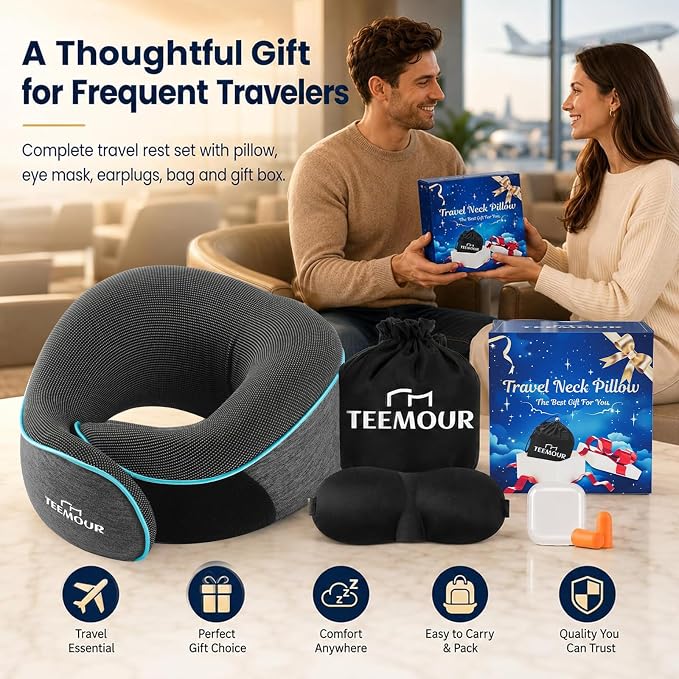 Travel Neck Pillow for Airplane -Memory Foam Travel Pillow for Long Flights/Car Sleep 360° Support Airplane Pillow, With Eye Mask & Earplugs, Portable Carry Bag | Airplane Accessories Washable Cover - Image 7
