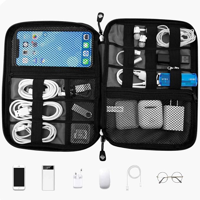Travel Cable Organizer Bag Waterproof Portable Electronic Accessories Organizer for USB Cable Cord Phone Charger Headset Wire SD Card with 5pcs Cable Ties(Blue) - Image 2