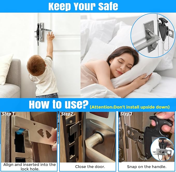 Portable Door Lock, Travel Door Lock for Hotel, Apartment, Dorm & Home – Extra Security Door Stoppers, Hotel Safety Devices for Travel Privacy Protection 2PK Black - Image 7