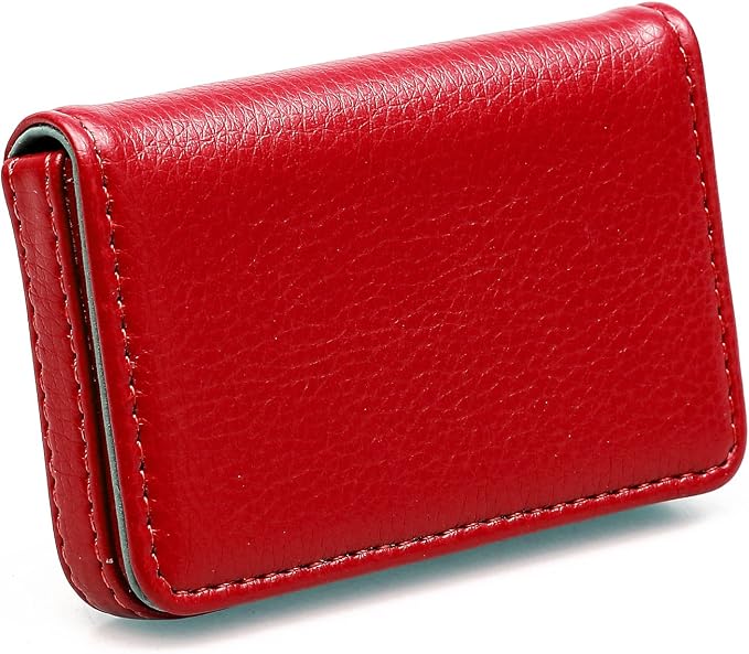RFID Blocking Wallet - Minimalist Leather Business Credit Card Holder with Magnetic - Red - Image 3