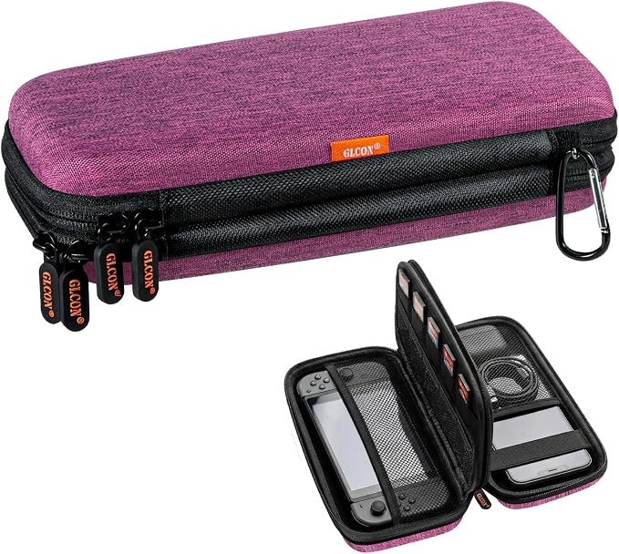 Purple Double-Layer Hard Shell Carrying Case,Travel Cable Pouch | Portable Electronic Organizer Travel Zipper Pouch,Tech Accessories Storage Bag for Charger, Adapter,Power Bank, Phone, Cable by GLCON