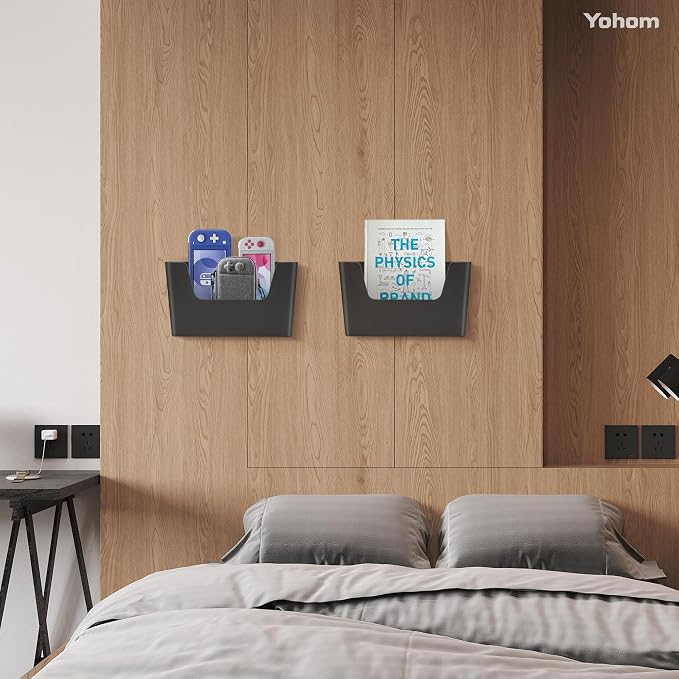 YOHOM Adhesive File Holder Plastic Document Folder Door No Drilling Mount Mail Magazine Organizer A4 Filing Envelopes Folder, Office Wall Mount Single Pocket (BLACK, 2 PCS) - Image 3