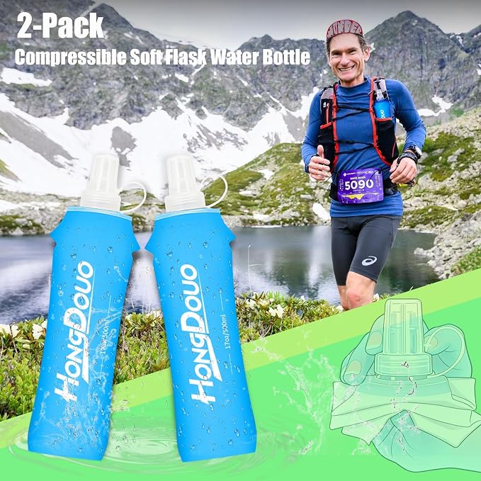Flexible Running Bottles - Two Pack: 500ml/17oz, Foldable, BPA/PVC Free Soft Flask for Hydration Vests and Running Packs,Collapsible Leak-proof Pocket Bottle for Jogging, Hiking, Cycling, Climbing - Image 3