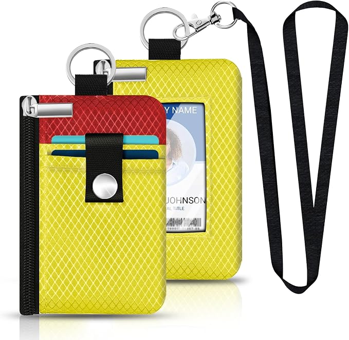 Minimalist RFID Blocking Small Wallet with ID Window,WaterResistant Zip Id Case Wallet with Lanyard Keychain for Cards,Cash,Travel,Women,Men (Lemon Yellow/Red) - Image 6