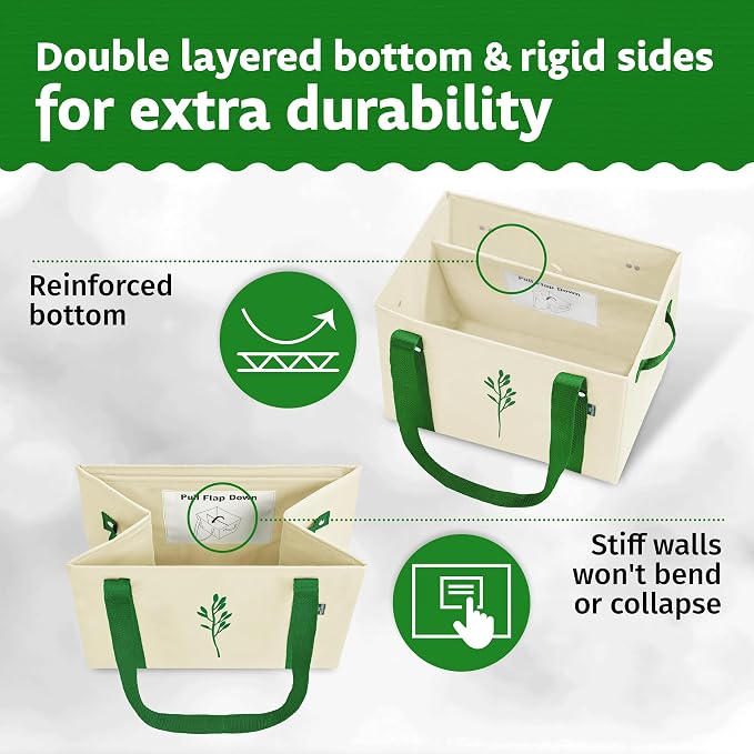Green Bulldog Reusable Grocery Bags - Heavy Duty Reusable Shopping Tote Bags W/Long Handles, Foldable & Collapsible, Holds Up to 65 lbs - for Kitchen, Picnic 3 Pack - Image 5