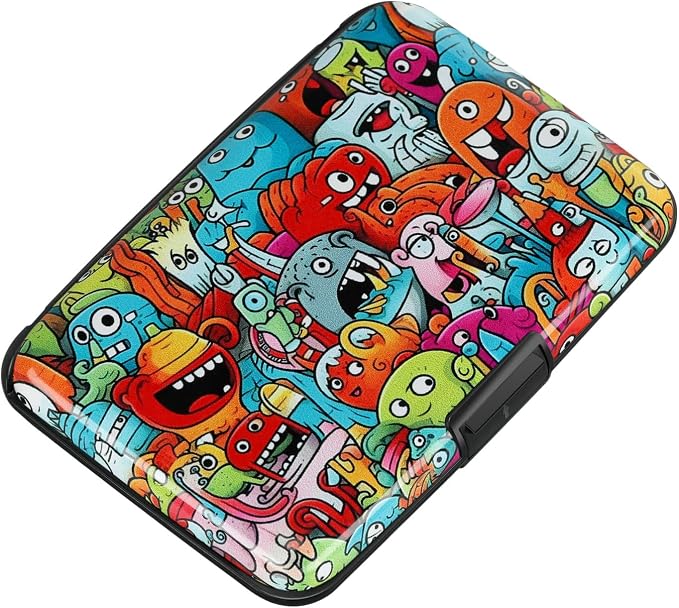 RFID Aluminum Wallet Credit Card Protector Case Holder for Men Women | Mini RFID Aluminum Wallet Credit Cards Holder Business Card Case Metal ID Case for Men Women(Monsters) by ELFISH