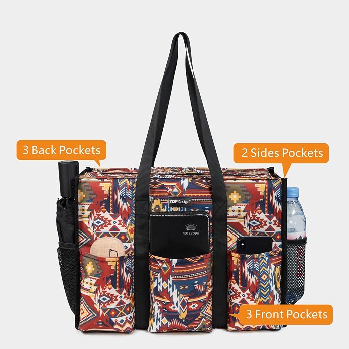 TOPDesign Utility Water Resistant Tote Bag with 13 Pockets, Top Zipper Closure & Thick Bottom Support, for Working Women - Image 3