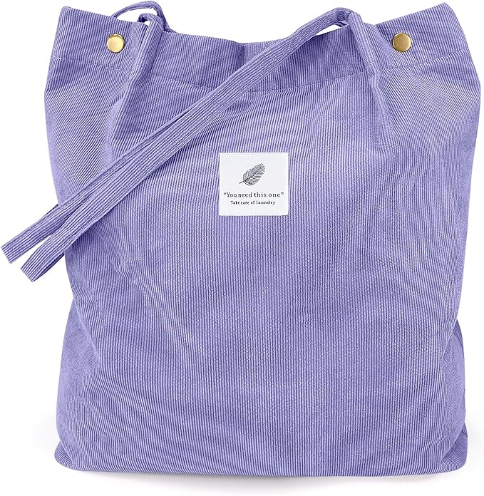 LHMTQVK Corduroy Tote Bags for Women, Large Capacity Tote Purse Reusable Grocery Shoulder Bag with Inner Pockets by LHMTQVK