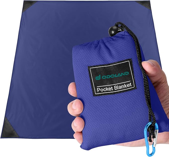 Odoland Sandproof Beach Blanket, Waterproof Portable Mat with Carry Pouch | 71“x63” Quick Drying & Foldable Lightweight Sand Free Beach Mat Tarp for Hiking, Camping, Travel, Blue by Odoland