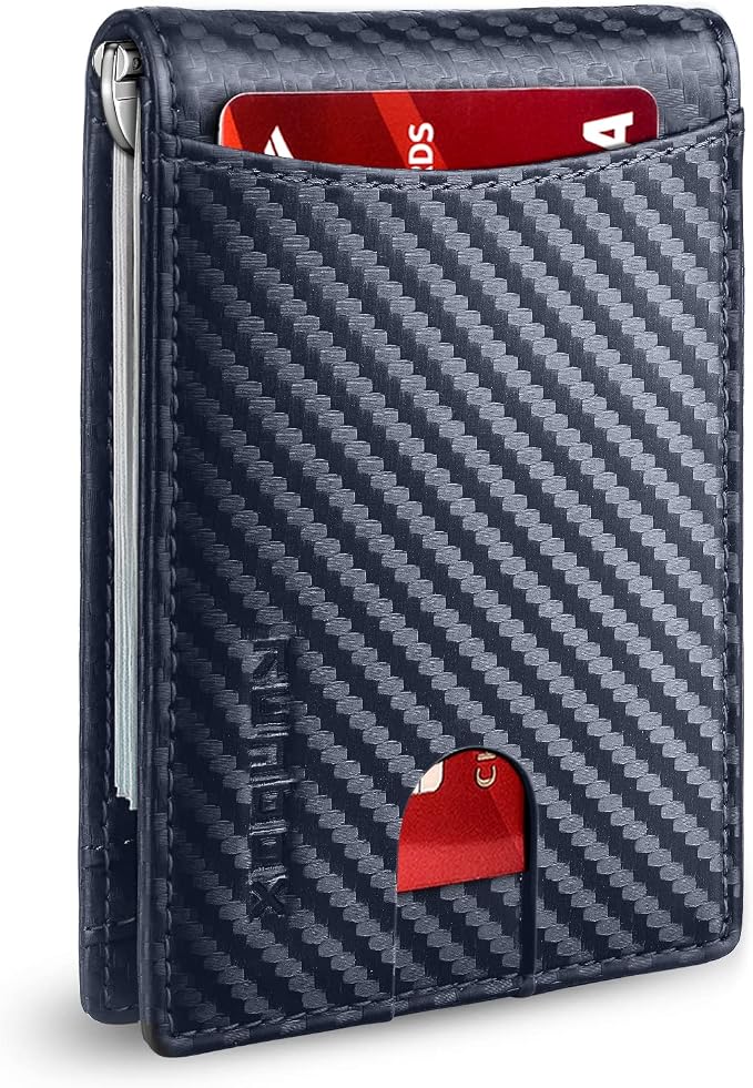 RUNBOX Slim Wallet for Men Genuine Leather RFID Blocking Bifold Minimalist Front Pocket Mens Wallet with Money Clip Thin Gift Box by RUNBOX