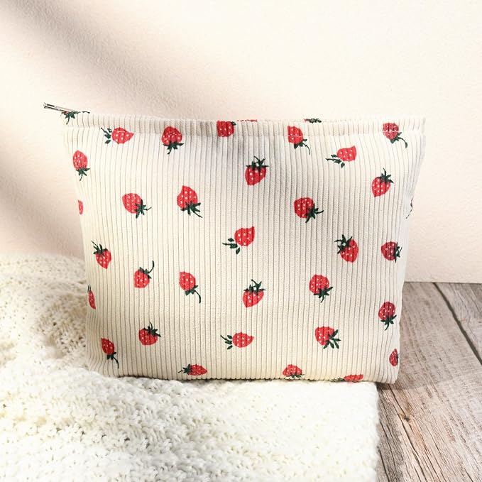 SOIDRAM 2 Pcs Cute Makeup Bag Large Cosmetic Bag Toiletry Bag Makeup Pouch Travel Bag Organizer Cute Makeup Brushes Aesthetic Accessories Storage Bag for Women Strawberry Pink Beige - Image 5