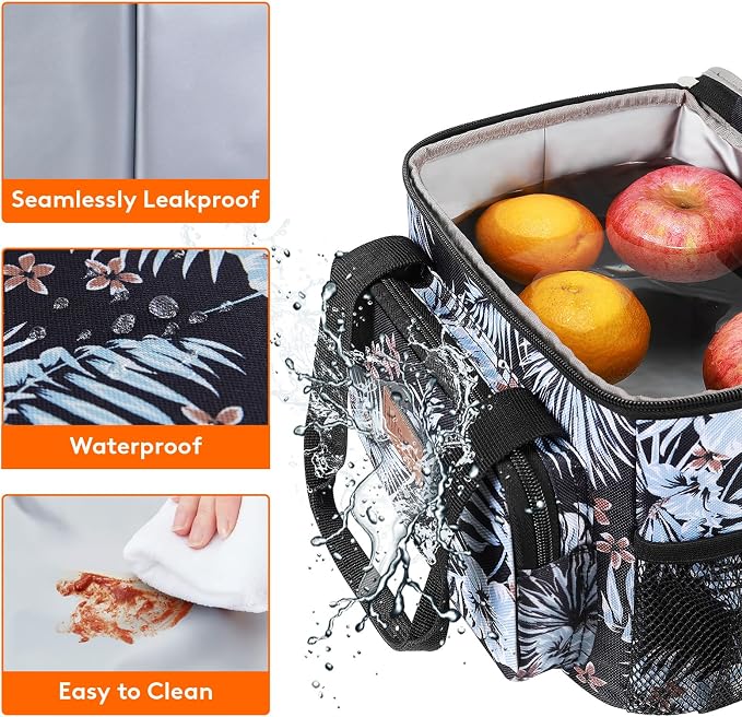 Lifewit Medium Lunch Bag, Insulated Lunch Box, Soft Cooler Cooling Tote for Adult Men Women, Flower 12-Can (9L) - Image 5