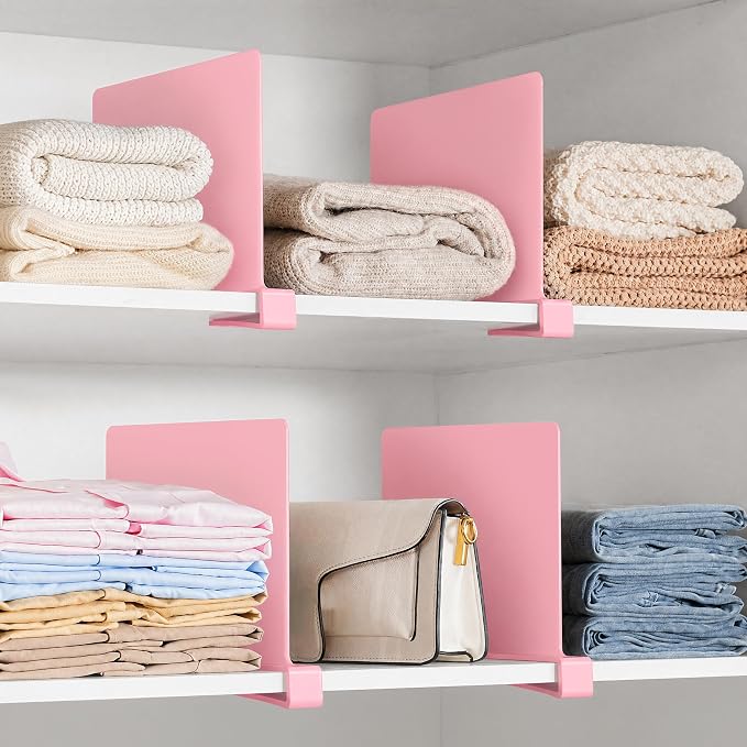 HBlife 6 Pack Closet Organizers and Storage, Pink Shelf Dividers, Vertical Purse Organizer for Closet Perfect for Sweater, Shirts, Handbags in Bedroom and Kitchen, Acrylic Bookshelf for Organization - Image 6
