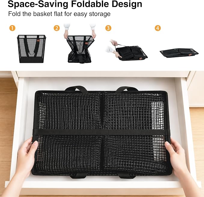 STO STO 3-in-1 Laundry Cart with Hanging Rack, Slim Space-Saving Rolling Laundry Sorter Hamper with Hanging Bar, Removable Pop-Up Mesh Laundry Basket, Storage Shelf, Lockable Wheels for Small Spaces - Image 7