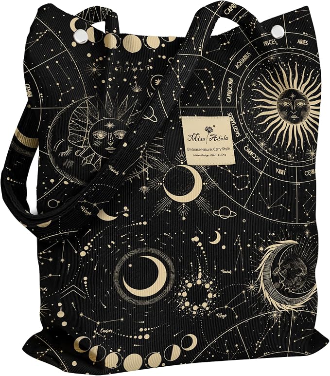 Miss Adola Corduroy Tote Bag for Women with Aesthetic Design | Magnetic Buckle & Pocket, Reusable, Soft, Roomy, Long Shoulder Handles, Double-sided Print, Casual Daily Work, Grocery Bags by MissAdola