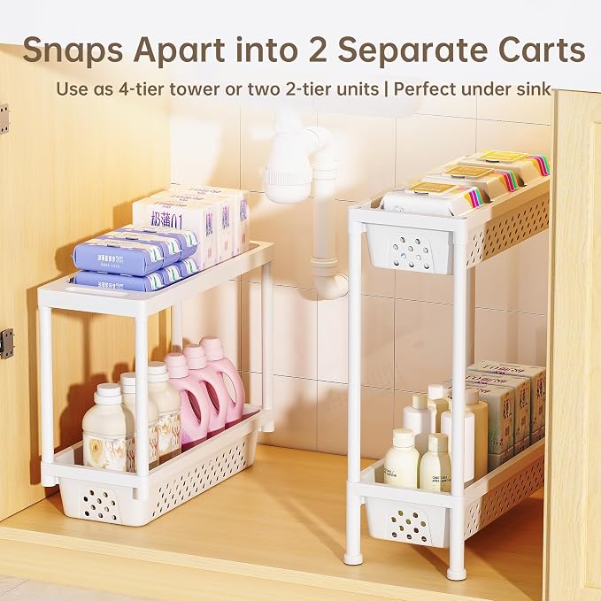 Slim 4 Tier Rolling Storage Cart Narrow Bathroom Organizer on Wheels White | 6.7" wide for tight bathroom/kitchen gaps, extra-tall tier, 360° casters, quick-dry shelves, tool-free storage rack - Image 7