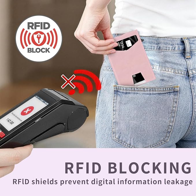 RFID Wallet Women: Stylish Security Metal Wallet for 10-12 Cards & 2 ID Windows - Smart Pop-Up Credit Card Holder & Cash Slot in Compact Trifold Design,Gift for Her(Pink) - Image 6