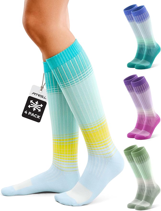 FITRELL 4 Pairs Compression Socks for Women & Men, 15-20mmHg Circulation Support for Athletic Travel Daily Wear by FITRELL