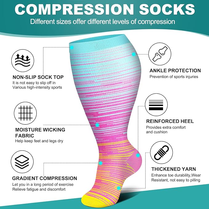 Genovega 3 Packs Wide Calf Compression Socks for Women Men Knee Hight S/M-4XL for Gifts - Image 4