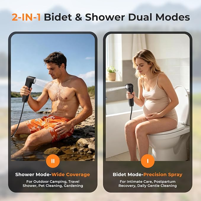 Portable Bidet for Travel Electric Handheld Sprayer 2.5L Large Tank | Dual Spray Modes One-Twist Adjust, 1600mAh Battery, LED Display USB-C Rechargeable, IPX6 Waterproof, for Women Men - Image 2