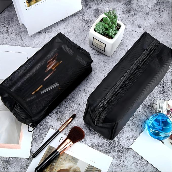 6 Pieces Mesh Makeup Bags Mesh Cosmetic Bag Portable Travel Organizing Zipper Pouch Toiletries Makeup Pouches for Home Office Travel Accessories - Image 4