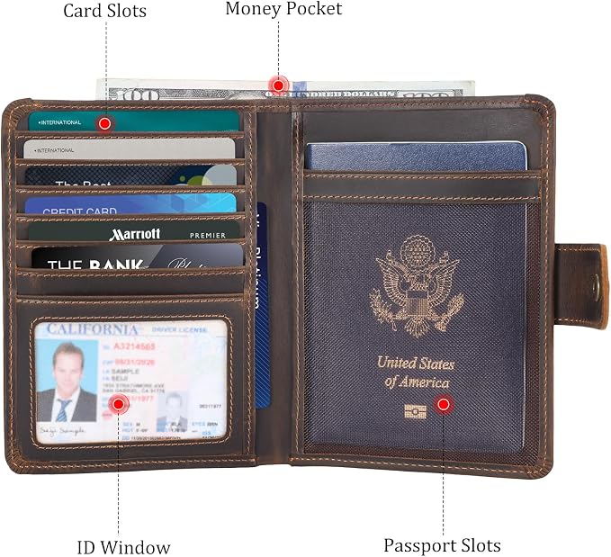 Polare Luxury RFID Blocking Leather Passport Holder Travel Wallet For Men and Women (Dark Brown with AirTag Slot(Snap Version)) - Image 7