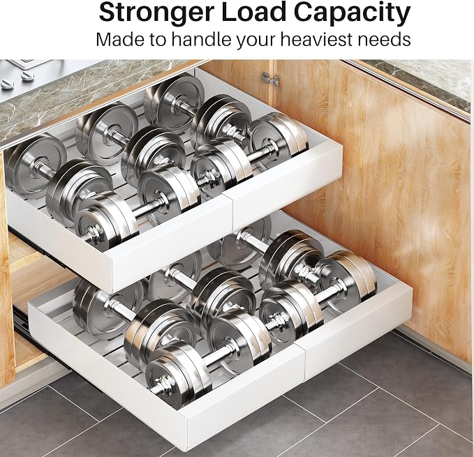 Pull out Cabinet Organizer, 4-pack, Expandable(12"-20") Heavy Duty Slide out Drawers Fixed with Adhesive Nano Film for Pots, Roll out Shelf Storage for Kitchen Base Cabinet Organization(3 Rails) - Image 6